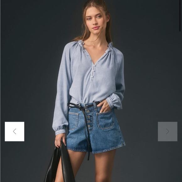 Anthropologie Cloth & Stone Long-Sleeve Raglan Blouse Sky Blue Size XL NWT - Picture 1 of 10